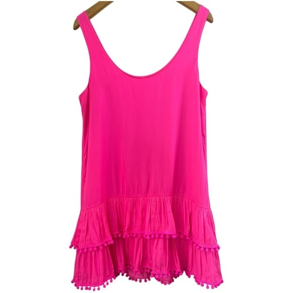 Lilly Pulitzer Natashia Pom Pom Mini Dress Pink Ruffle Hem Size Medium - Picture 7 of 11